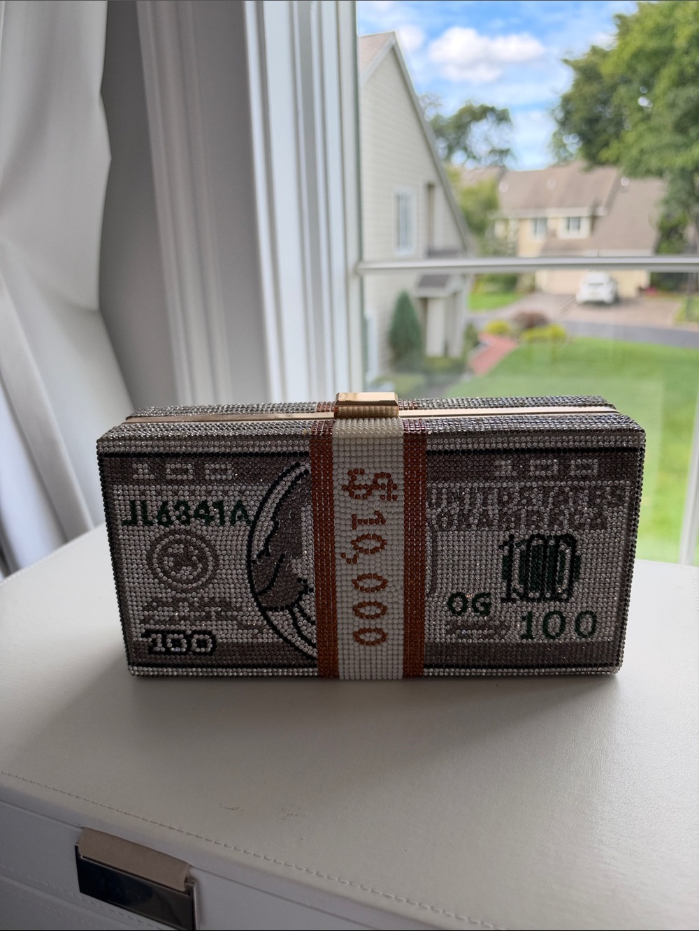 Novelty Money Stack Evening Clutch - Green/White